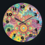Multicolored Art Deco Flower Shapes Pattern Large Clock<br><div class="desc">A burst of art deco flower shapes and spinning wheels in many vibrant and exciting colors. Many different shapes and patterns with petals and circles and more overlap in this art nouveau ornamental styled pattern. A variety of bright and bold colors gives this pattern excitement and fun which is bursting...</div>