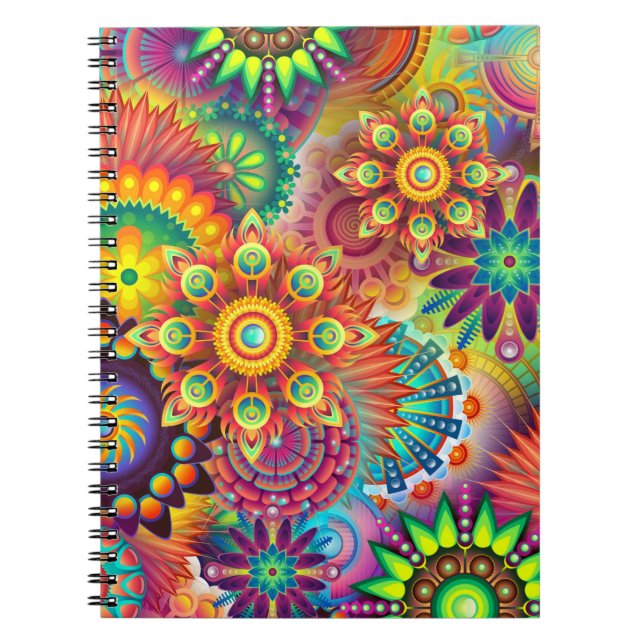 Multicolored Art Deco Flower Shapes Pattern Notebook (Front)