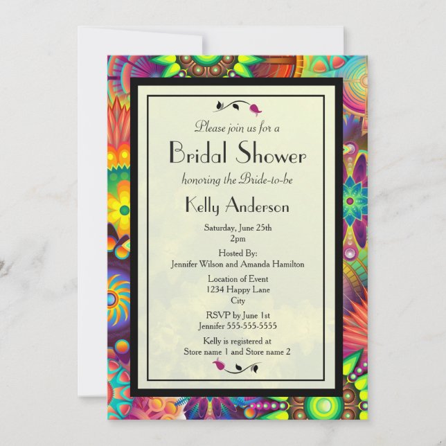 Multicolored Art Deco Flowers Bridal Shower Invitation (Front)