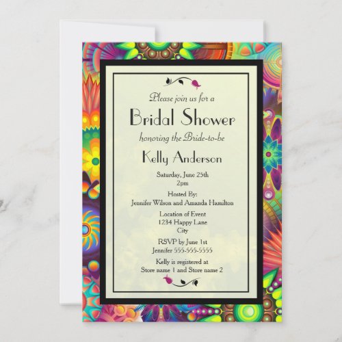 Multicolored Art Deco Flowers Bridal Shower Invitation