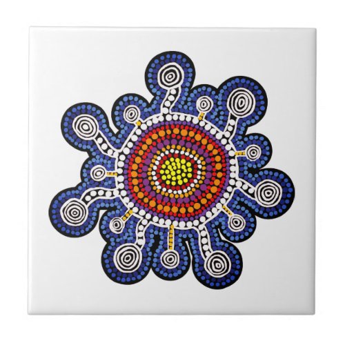 Multicolored Australia aboriginal art Ceramic Tile