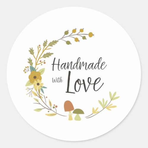 Multicolored Autumn Handmade with Love Quot Classic Round Sticker