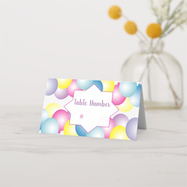 Multicolored balloon Birthday party themed Place Card (Front)