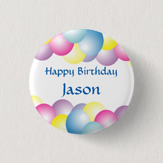 Multicolored balloons birthday party button (Front)