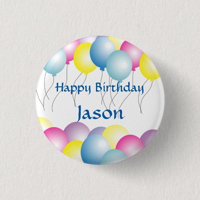 Multicolored balloons birthday party pinback button (Front)