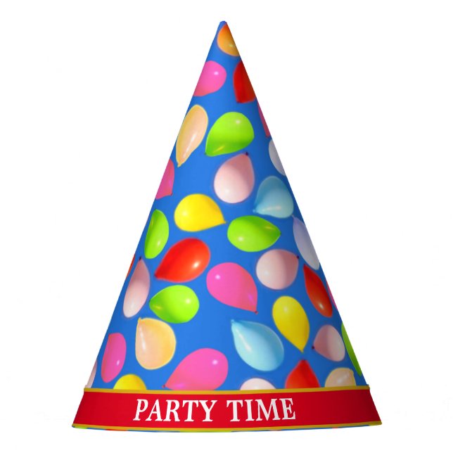 Multicolored balloons on sky blue party hat (Front)