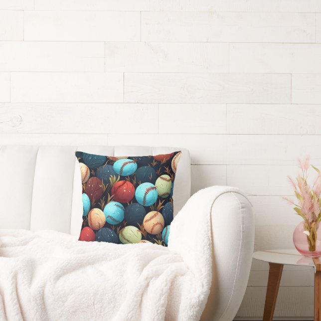 Multicolored Baseballs Throw Pillow (Couch)