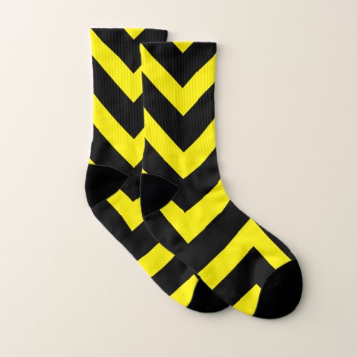 Multicolored Black  Bright Yellow ZigZag Socks