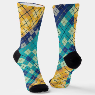 Multicolored Blue & Yellow Argyle Plaid Socks