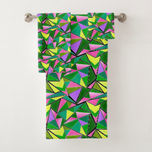 Multicolored bright neon geometric pattern bath towel set