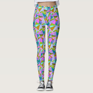 Multicolored bright neon geometric pattern leggings
