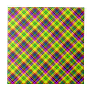 Multicolored bright neon with a checkered pattern ceramic tile