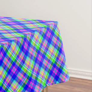 Multicolored bright neon with a checkered pattern tablecloth