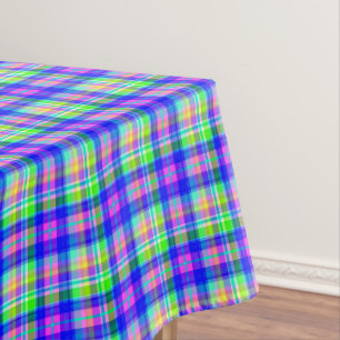 Multicolored bright neon with a checkered pattern tablecloth