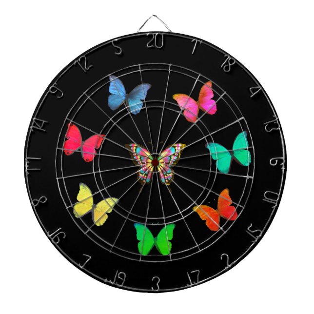 Multicolored Butterflies on Black Dart Board (Front)