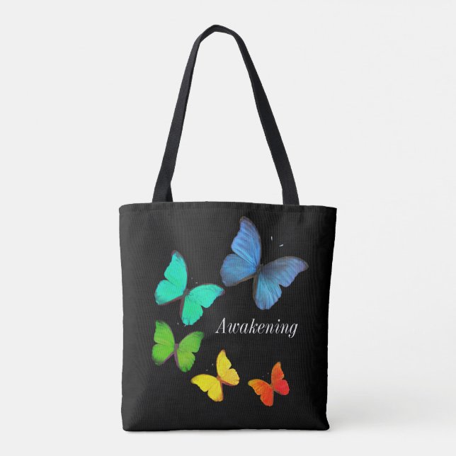 Multicolored Butterflies on Black Tote Bag (Back)