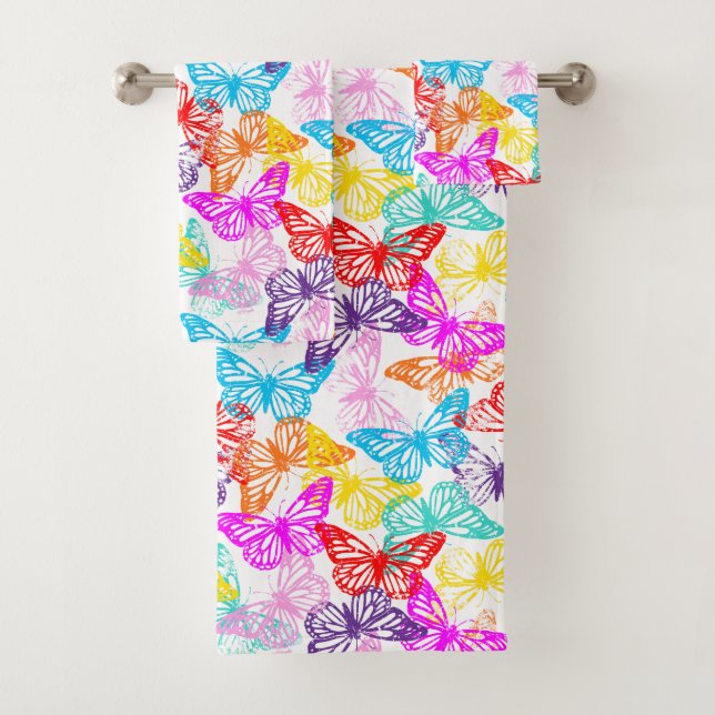 Multicolored Butterflies Pattern Bath Towel Set (Insitu)