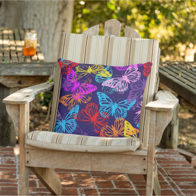 Multicolored Butterflies Pattern Outdoor Pillow (Chair)