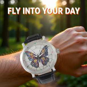 Multicolored butterfly design watch