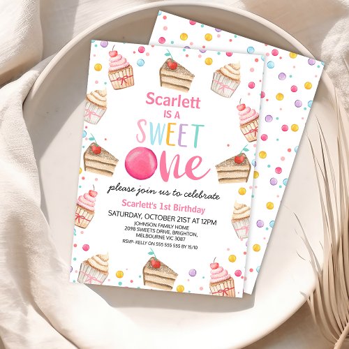 Multicolored Cake Candy Sweet One 1st Birthday Invitation