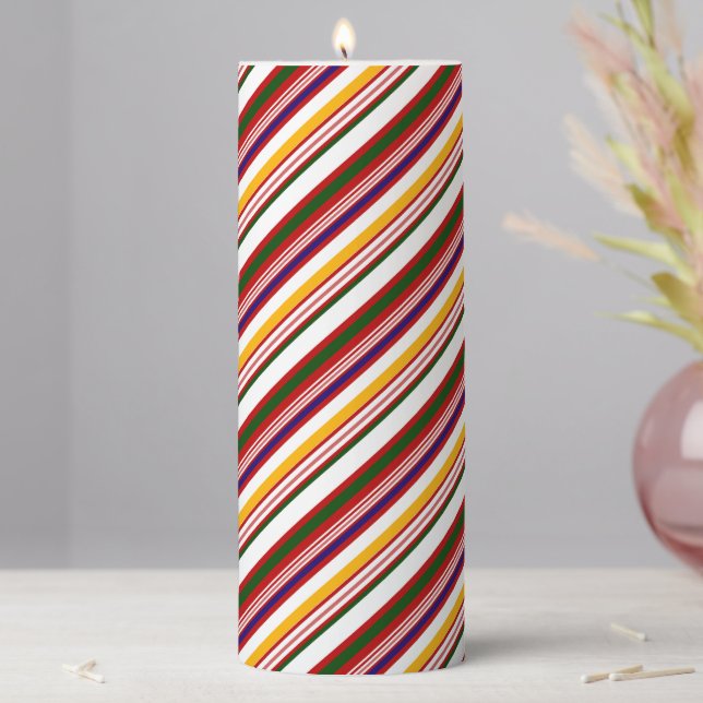 Multicolored Candy Cane Stripes Christmas Pillar Candle (In Situ)