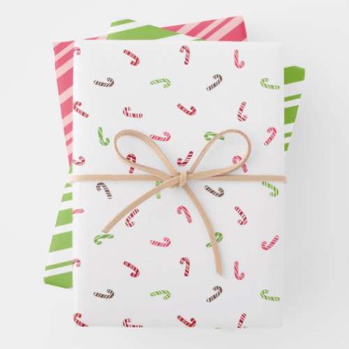 Multicolored Candy Canes  Candy Stripes Wrapping Paper Sheets