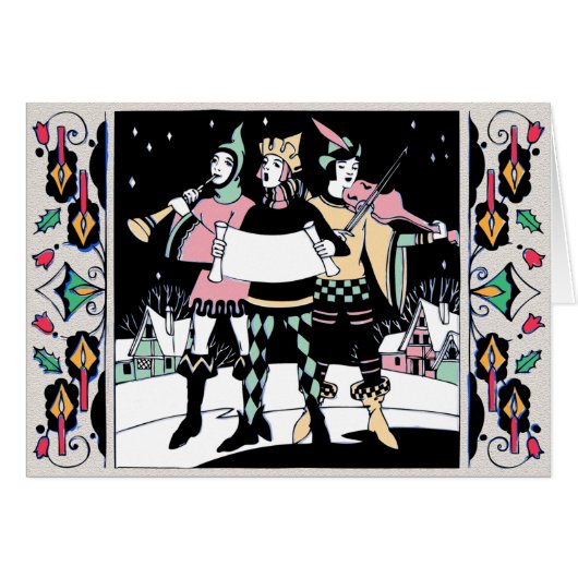 Multicolored Caroling Trio Cards (Front Horizontal)