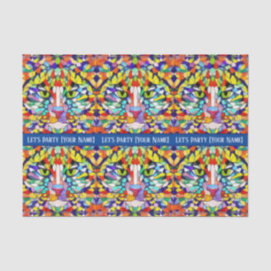 Multicolored Cat Face - Green Eyes - Celebration T Tissue Paper