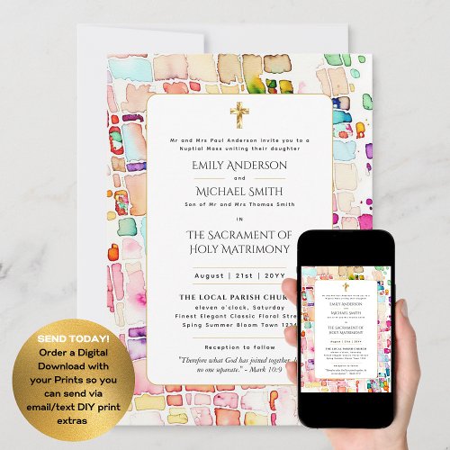 Multicolored  Catholic Nuptial Mass Wedding Invitation