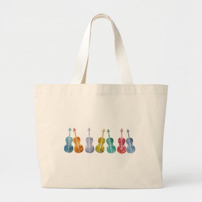 Multicolored Cellos Large Tote Bag (Front)