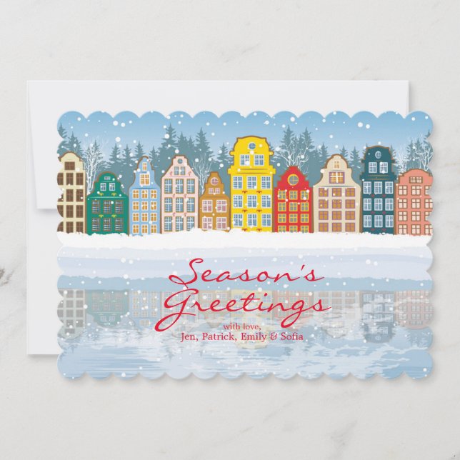 Multicolored Christmas City Holiday Card (Front)