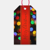 Multicolored Christmas lights. Add text or name. Gift Tags