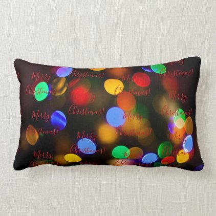 Multicolored Christmas lights. Add text or name. Lumbar Pillow