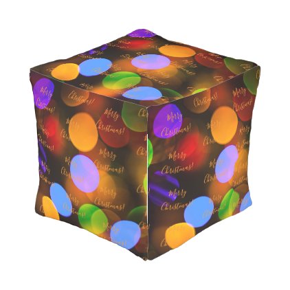 Multicolored Christmas lights. Add text or name. Outdoor Pouf