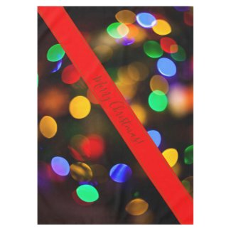 Multicolored Christmas lights. Add text or name. Tablecloth