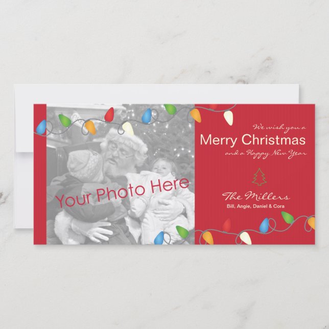 Multicolored Christmas Lights Holiday Photo Card (Front)