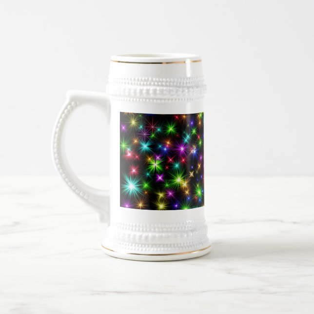 Multicolored Christmas Star Rays Pattern Beer Stein (Left)
