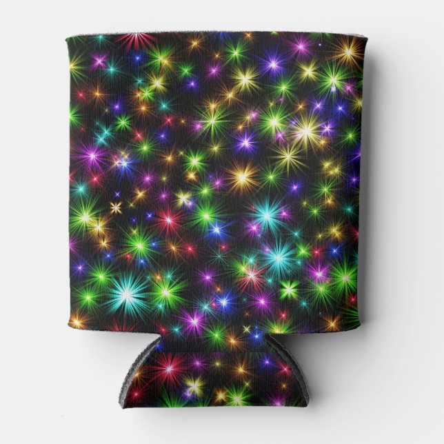 Multicolored Christmas Star Rays Pattern Can Cooler (Front)