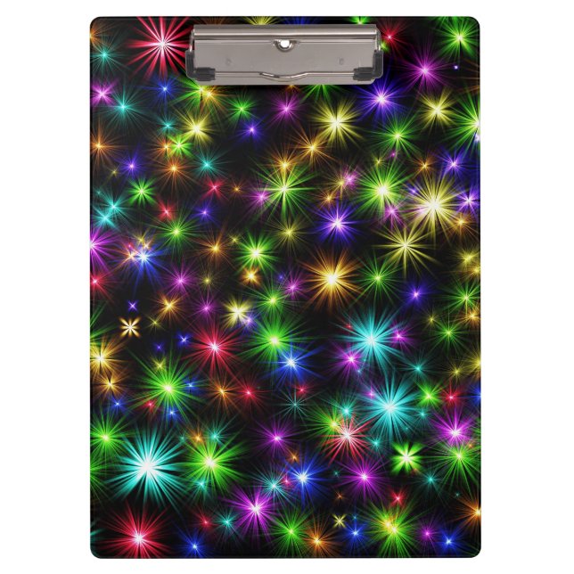 Multicolored Christmas Star Rays Pattern Clipboard (Front)