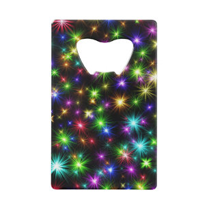 Multicolored Christmas Star Rays Pattern Credit Card Bottle Opener