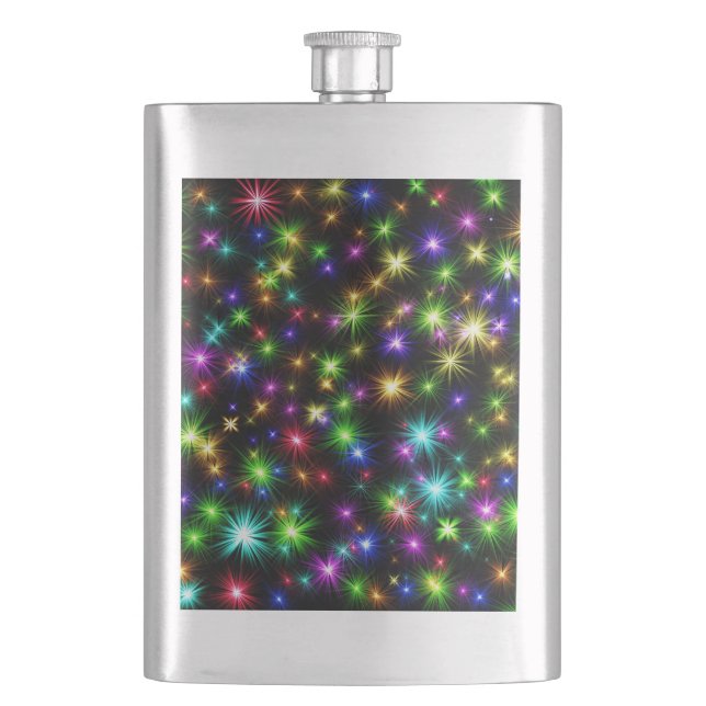 Multicolored Christmas Star Rays Pattern Flask (Front)
