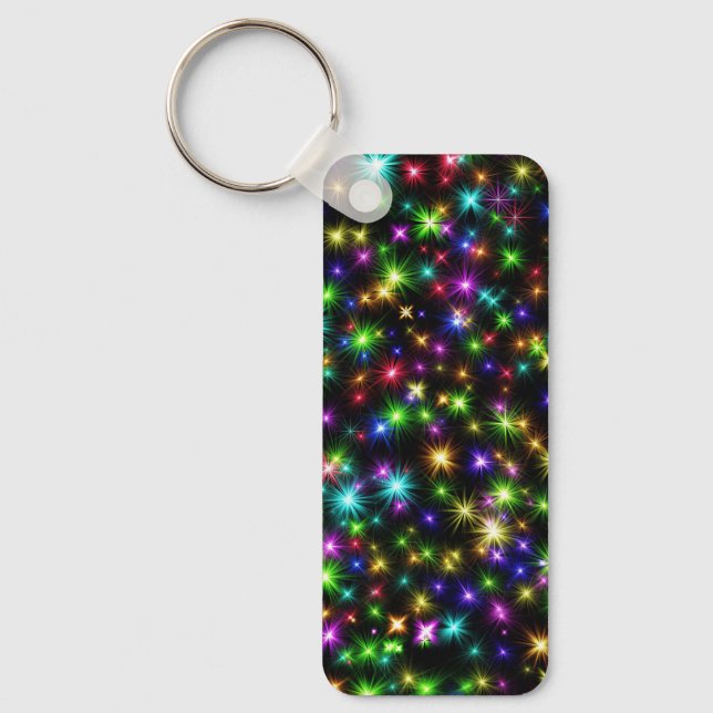 Multicolored Christmas Star Rays Pattern Keychain (Front)