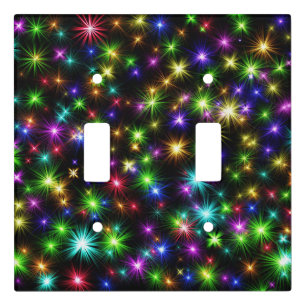 Multicolored Christmas Star Rays Pattern Light Switch Cover