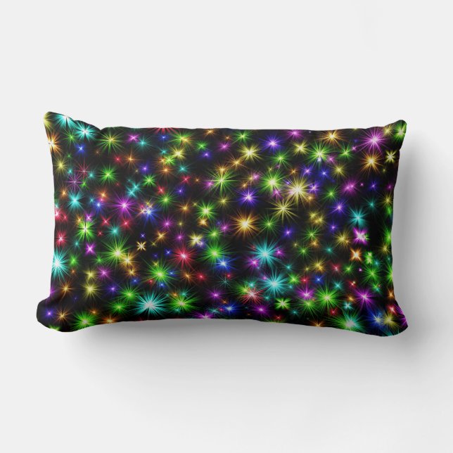 Multicolored Christmas Star Rays Pattern Lumbar Pillow (Front)