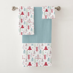 Multicolored Christmas trees on a white Bath Towel Set