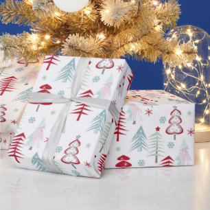 Multicolored Christmas trees on a white Wrapping Paper