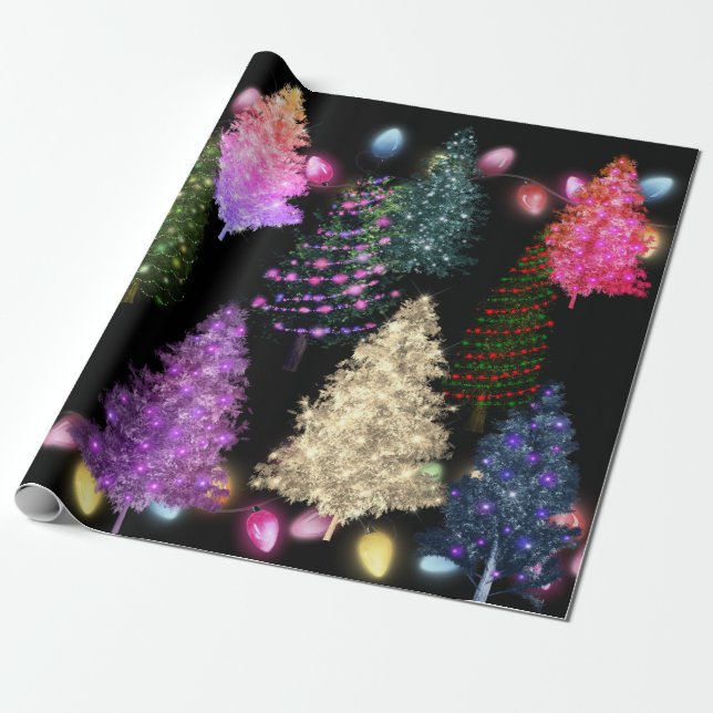 Multicolored Christmas Trees Wrapping Paper (Unrolled)