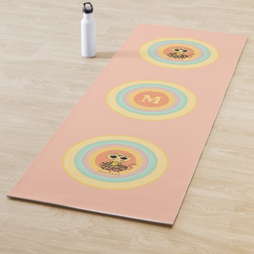 Multicolored Circles and Tiger Cat Yoga Mat