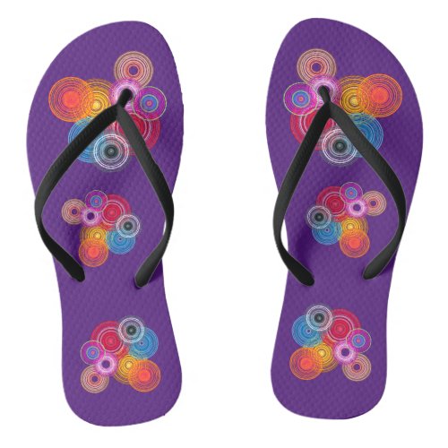 Multicolored circles flip flops