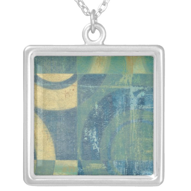 Multicolored Circles & Panels Silver Plated Necklace (Front)